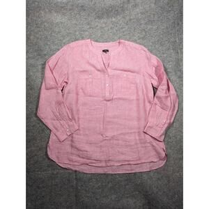 Talbot's Sz X Red/Pink 100% Linen Long Sleeve Beachy Button Shirt